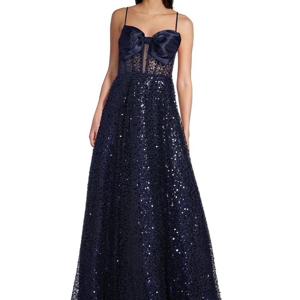 Strapless Navy Sequin Gown
